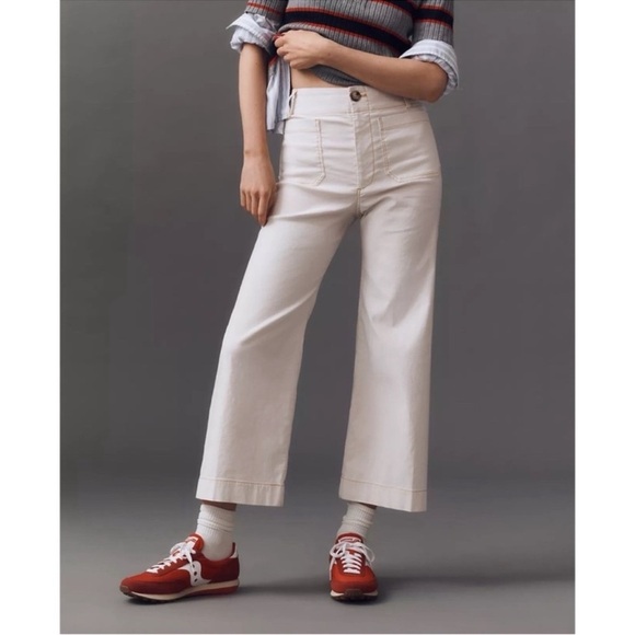 NWT Anthropologie Colette Linen Cropped Wide Leg Pants Maeve Magic Cream 27 - Picture 1 of 12